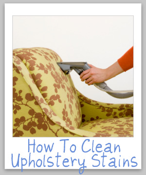 Tips for how to clean upholstery, including how to generally clean dingy and dirty upholstery as well as specific stains {on Stain Removal 101}