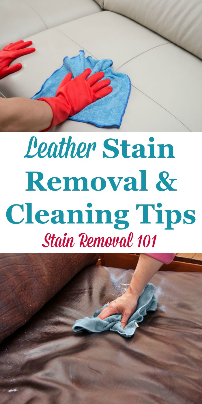 Here is a round up of leather stain removal and cleaning tips and hints, to care for your leather furniture, clothing and more {on Stain Removal 101} #LeatherStainRemoval #LeatherCleaning #LeatherCare