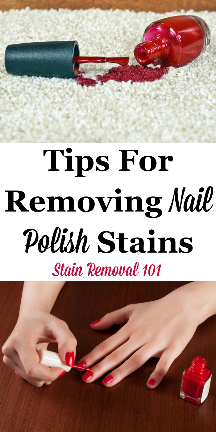 Here is a round up of tips for removing nail polish stains from surfaces around your home, including clothing and carpet, along with reviews of how various stain removers worked for these tasks {on Stain Removal 101} #StainRemoval #RemovingStains #RemoveStains