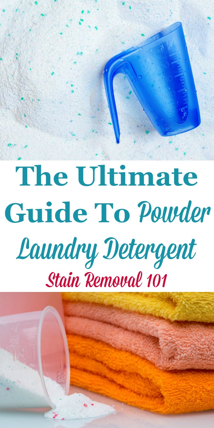 The ultimate guide to powder laundry detergent, including times when it removes stains better than liquid, instances where it makes sense not to use it, and how to add it to the machine properly {on Stain Removal 101} #PowderLaundryDetergent #PowderedLaundryDetergent #LaundryDetergent