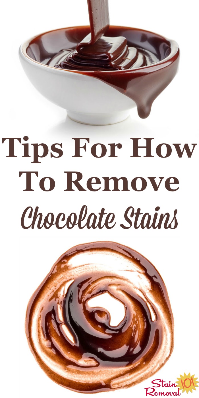 Here is a round up of tips for how to remove chocolate stain from a variety of surfaces, including clothes, carpet and more. There are also lots of reviews of what products work best for removing these stains {on Stain Removal 101} #StainRemoval #RemoveStains #RemovingStains