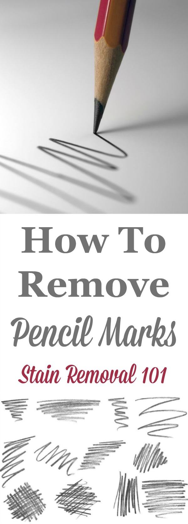 How to remove pencil marks and scribbles around your home from clothes, upholstery and carpet, as well as hard surfaces like walls, counters and more {on Stain Removal 101} #RemovePencilMarks #PencilMarks #StainRemovalGuide