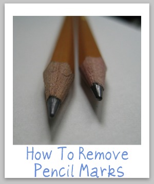 How to remove pencil marks and scribbles around your home from clothes, upholstery and carpet, as well as hard surfaces like walls, counters and more {on Stain Removal 101}