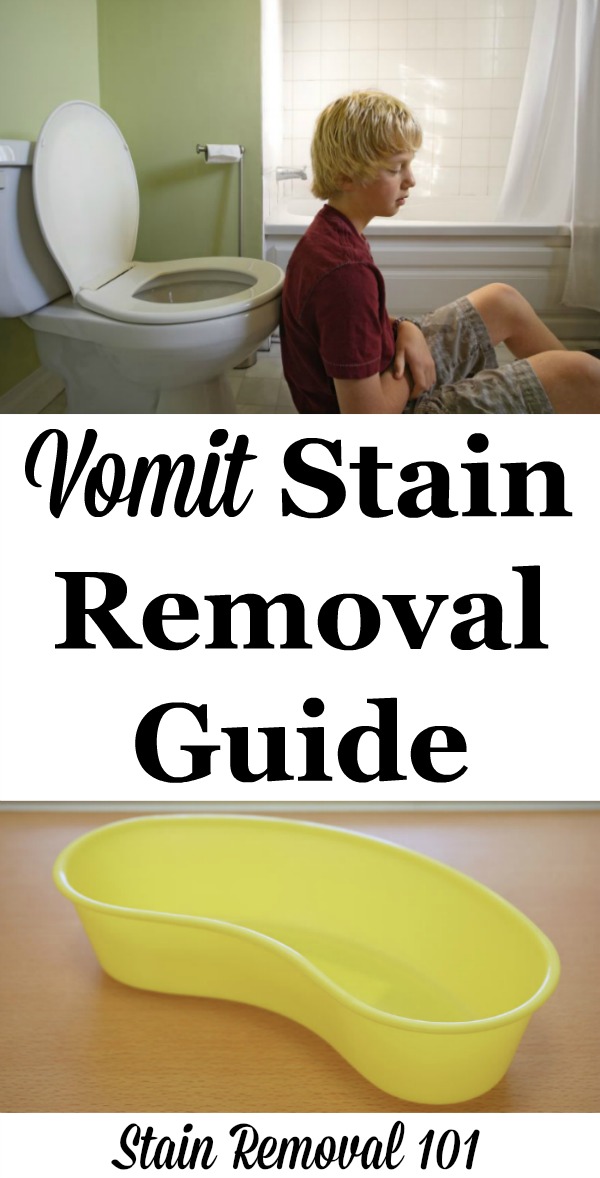 How to remove vomit stains from clothes, upholstery and carpet, with step by step instructions {on Stain Removal 101} #VomitStains #RemoveVomit #VomitStainRemoval