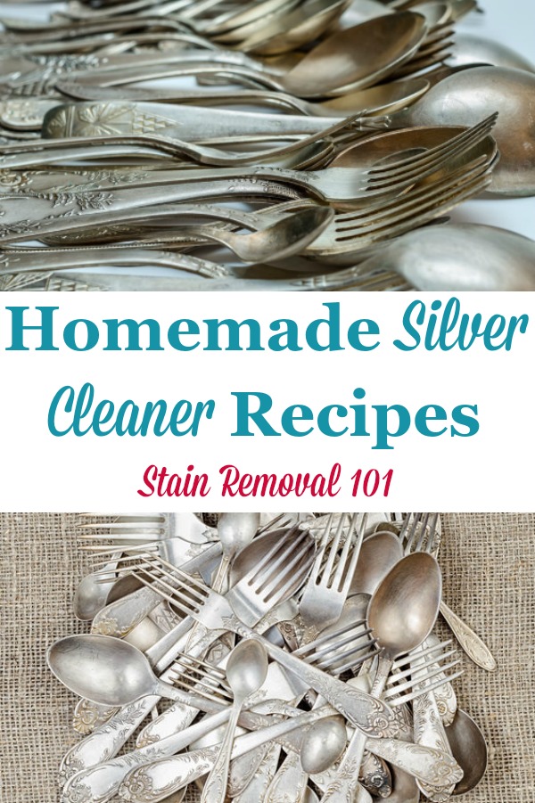 Here is a round up of silver cleaner homemade recipes that you can use today to clean your silver items, many with cleaning items you can find around your home {on Stain Removal 101} #HomemadeSilverCleaner #SilverCleaner #HomemadeCleaners