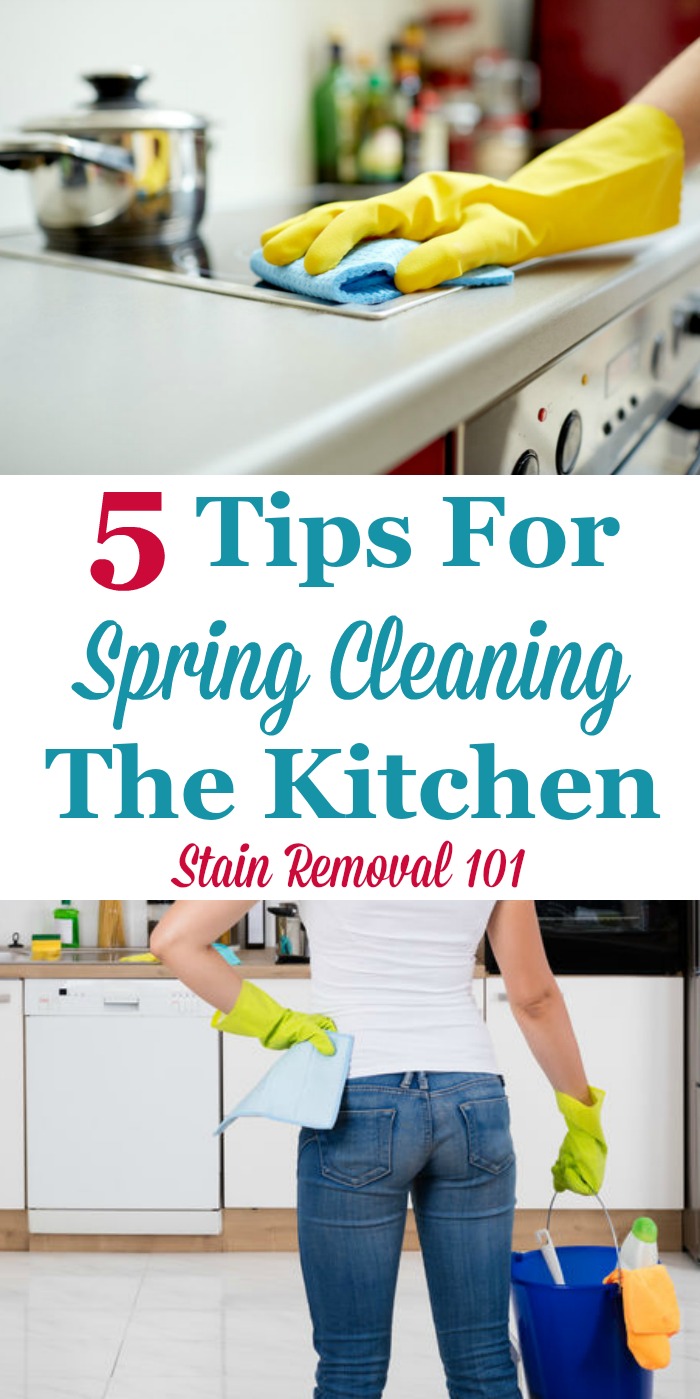 Here are 5 tips for spring cleaning the kitchen, as well as organizing it, to make it easier to clean and get meals on the table {on Stain Removal 101} #SpringCleaning #KitchenCleaning #CleaningTips