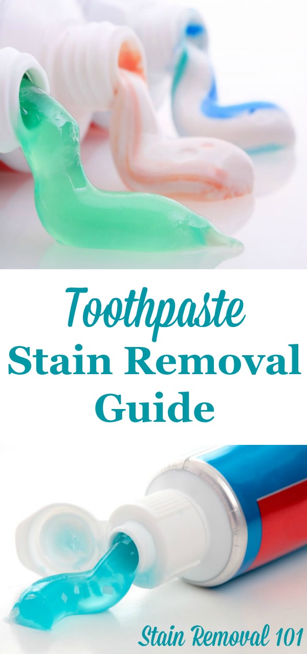 How to remove toothpaste stains from clothes, upholstery, carpet and hard surfaces like the sink {on Stain Removal 101}