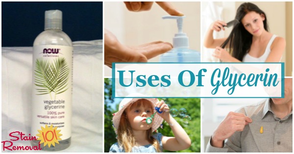 Here is a round up of tips for the uses of glycerin for cleaning, laundry and stain removal, plus some other fun uses as well {on Stain Removal 101}