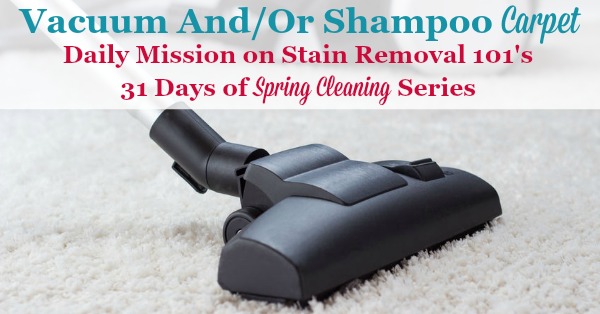 Vacuum and shampoo carpet, a daily mission on Stain Removal 101's 31 days of #springcleaning series