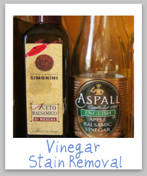 How to remove vinegar stains of many varieties, including apple cider, red wine, malt and balsamic vinegar, with step by step instructions {on Stain Removal 101}