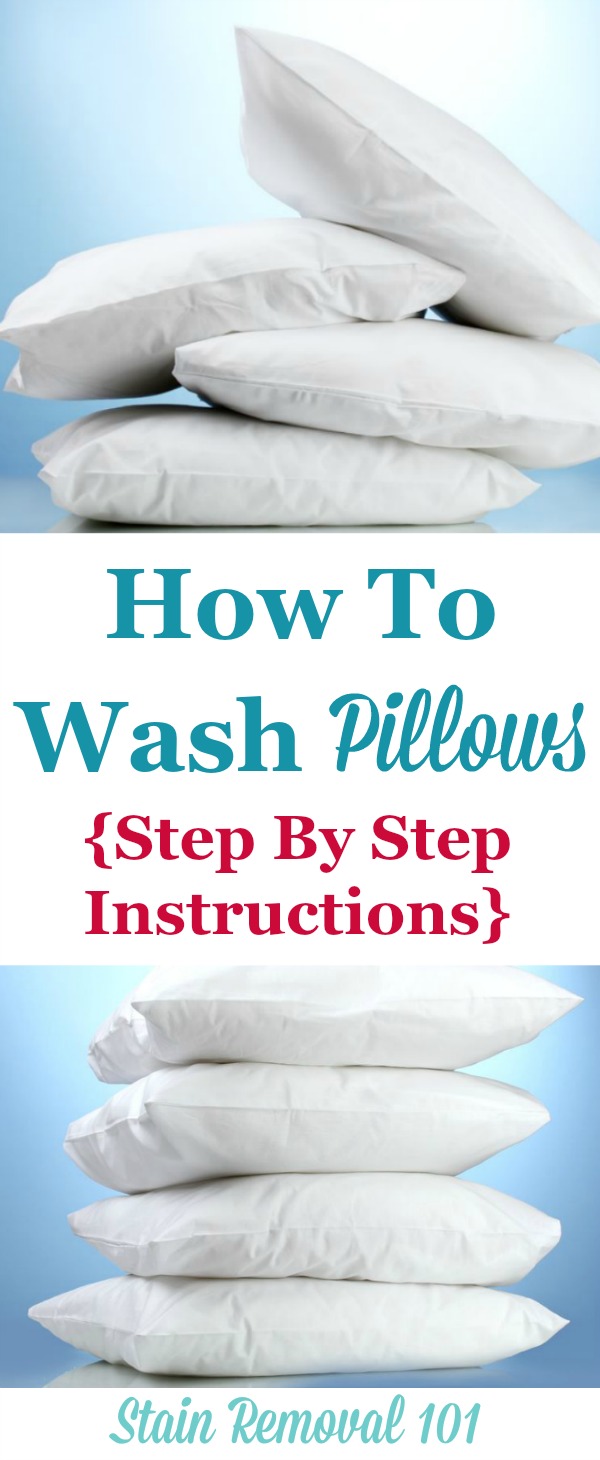 Step by step directions for how to wash pillows, and then how to dry them so they're not lumpy {on Stain Removal 101} #LaundryTips #WashPillows #WashingPillows