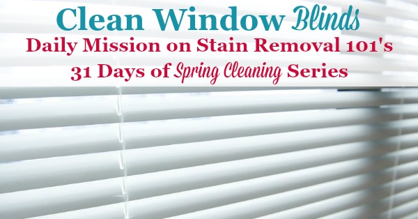 Clean window blinds, a daily mission on Stain Removal 101's 31 days of #SpringCleaning series