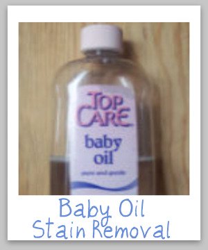 Baby oil stain removal guide, with step by step instructions for clothing, upholstery and carpet {on Stain Removal 101}