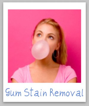 Chewing gum stain removal guide, for clothing, upholstery, carpet, dryer, hair, shoes and more {on Stain Removal 101}