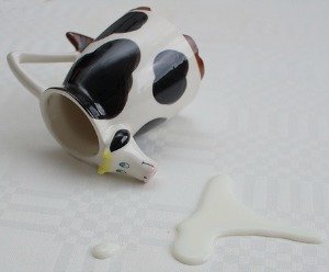 milk spilled on tablecloth