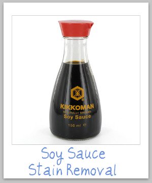 Soy sauce stain removal guide, with step by step instructions, for clothing, upholstery and carpet {on Stain Removal 101}