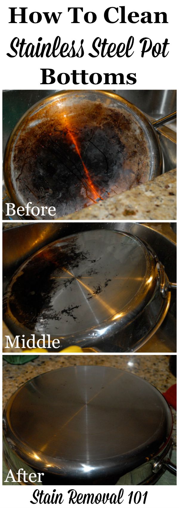 How to use Bar Keepers Friend to clean stainless steel pot bottoms {on Stain Removal 101}