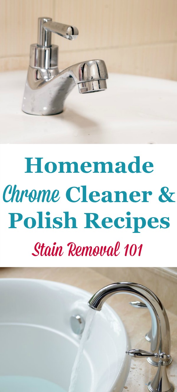 Simple, frugal and natural homemade chrome cleaner and polish recipes {on Stain Removal 101} #HomemadeCleaners #BathroomCleaning #ChromeCleaner