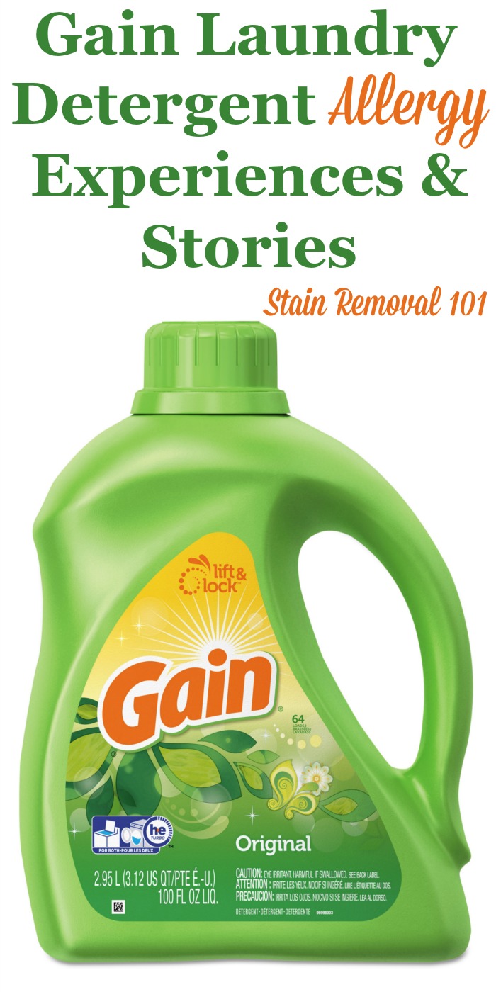 Gain laundry detergent allergy experiences and stories, shared by readers, who've used this product and experienced hives, rashes and more {on Stain Removal 101} Gain laundry detergent allergy experiences and stories, shared by readers, who've used this product and experienced hives, rashes and more {on Stain Removal 101}