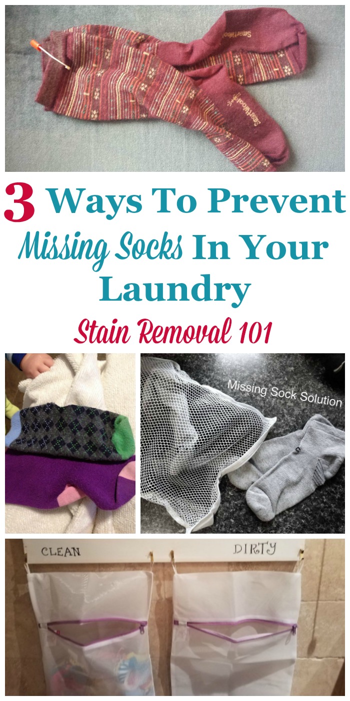 3 ways to prevent missing socks in your laundry, so as you wash clothes you don't have lost or mis-matched socks {on Stain Removal 101} #LaundryTips #LaundryOrganization #Laundry