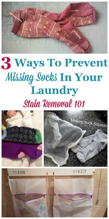 3 ways to prevent missing socks in your laundry, so as you wash clothes you don't have lost or mis-matched socks {on Stain Removal 101} #LaundryTips #LaundryOrganization #Laundry