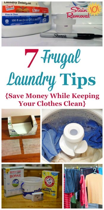 7 frugal laundry tips for busy moms who want to save money while getting this chore done, but don't have tons of free time! {on Stain Removal 101} #LaundryTips #FrugalLiving #StainRemoval101