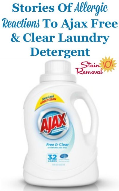 Stories of allergic reactions to Ajax Free and Clear laundry detergent, as shared by readers {on Stain Removal 101} #AjaxLaundryDetergent #FreeAndClearDetergent #HypoallergenicLaundryDetergent