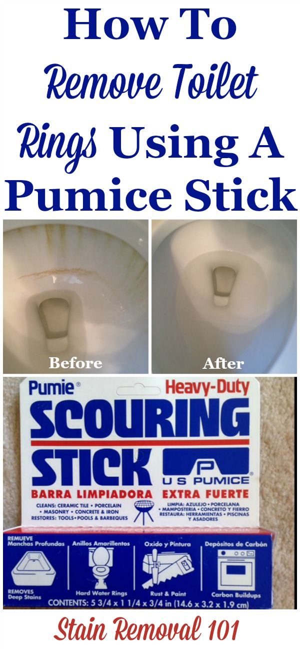 How to remove toilet rings using a pumice stick, and why you should too. It's frugal, eco-friendly and it works! {on Stain Removal 101}