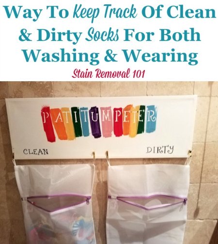 Way to keep track of clean and dirty socks for both washing and wearing so they don't get lost in the wash and become mismatched {on Stain Removal 101}