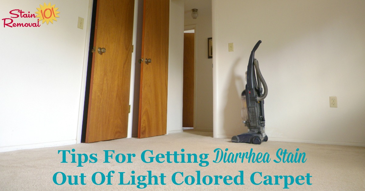 Tips for getting a diarrhea stain out of light colored carpeting {on Stain Removal 101} #CarpetStainRemoval #CarpetStains #CarpetCleaning