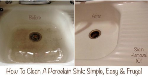 How to clean a porcelain sink, with before, during and after pictures for this very simple trick! {on Stain Removal 101}