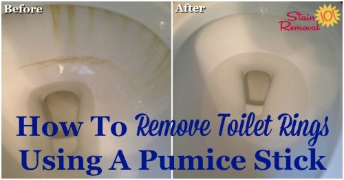How to remove toilet rings using a pumice stick, and why you should too. It's frugal, eco-friendly and it works! {on Stain Removal 101} #PumiceStick #PumiceStone #CleanToilet