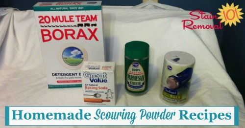 Several homemade scouring powder recipes for a good scrubbing and cleaning, from items you most likely already have at home {on Stain Removal 101}