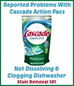 problems with Cascade Action Pacs dishwasher detergent