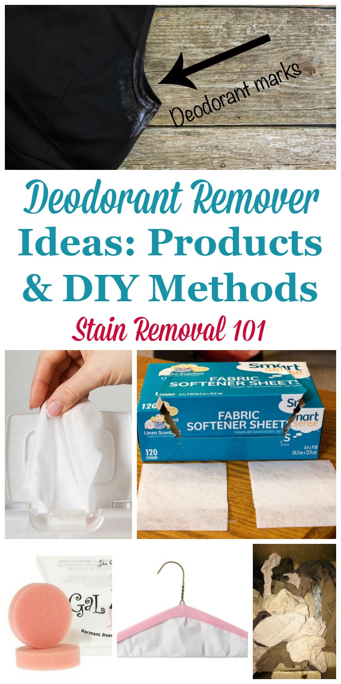 Deodorant remover ideas you can use, including recommended products you can buy or make, to rub away and get rid of deodorant marks on your clothes {on Stain Removal 101} #DeodorantRemover #DeodorantStains #DeodorantMarks