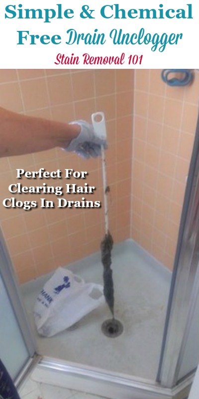 Simple and chemical free drain unclogger that really works, and which is perfect for removing hair clogs {review on Stain Removal 101} #BathroomCleaning #CleaningEquipment #CleaningTips