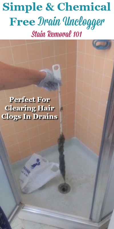 Simple and chemical free drain unclogger that really works, and which is perfect for removing hair clogs {review on Stain Removal 101} Simple and chemical free drain unclogger that really works, and which is perfect for removing hair clogs {review on Stain Removal 101} #BathroomCleaning #CleaningEquipment #CleaningTips