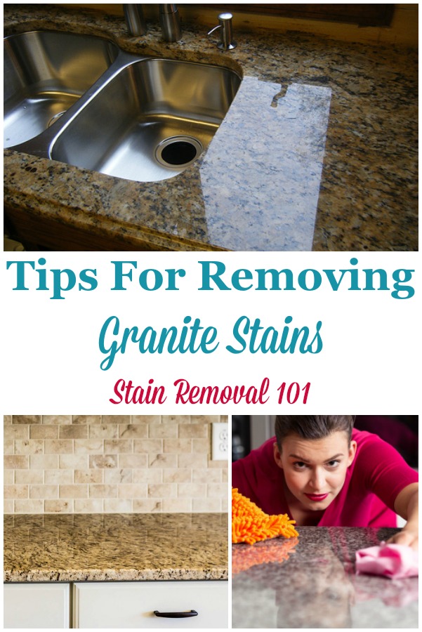 Tips for how to remove granite stains, including from grease using a poultice {on Stain Removal 101} #GraniteStains #CleaningGranite #CountertopStains