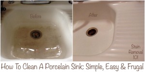 how to clean porcelain sink, before and after pictures