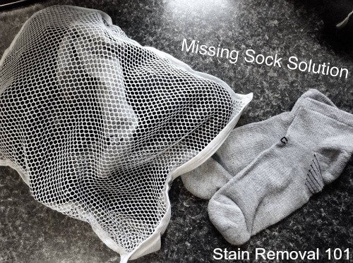 Missing sock solution: use a lingerie bag to keep socks together while washing {on Stain Removal 101}